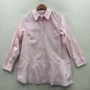 Soft Surroundings Women’s Medium Roll Tab Sleeves Collared Pink Button Up Shirt
